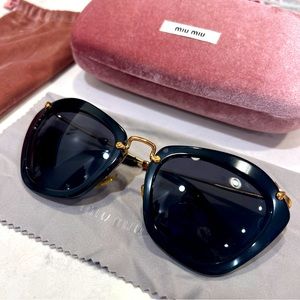 Used MIU MIU Women's 'SMU 10NS' Cat-Eye Black Gold Sunglasses - 181038